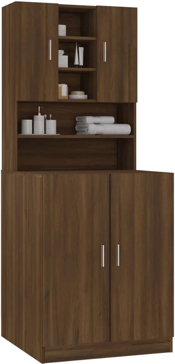 Wasmachine ombouw - Kast - Opbouwmeubel - Verhoger - Wasmachine meubel - Opbergkast - Hout - Bruin Eiken