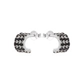 Boucles d'oreilles en argent | Boucles d'oreilles | Boucles d'oreilles clous en argent, demi-cercle avec trois rangées de cristaux noirs