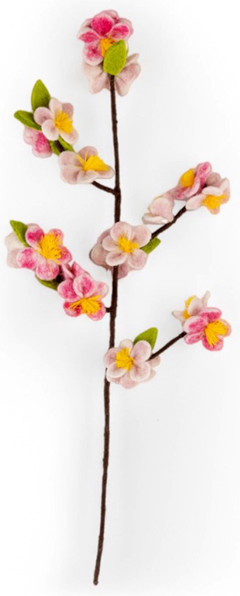 Sjaal met Verhaal Fairtrade Vilt - Tak & Bloemen Appelbloesem Wit/Roze - 50cm - Homedeco Tak-Appelbloesem-RozeWit