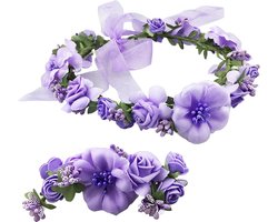 Bloemenkrans voor dames en meisjes - paarse bloemenkroon voor bruidsfotografie en festivals bloemenketting