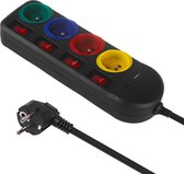 Maclean MCE508 B - stekkerdoos - 4-voudige verlengkabel + USB A/C, met schakelaars - 250VAC/10A - 1,5m - zwart
