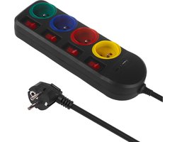 Maclean MCE508 B - stekkerdoos - 4-voudige verlengkabel + USB A/C, met schakelaars - 250VAC/10A - 1,5m - zwart