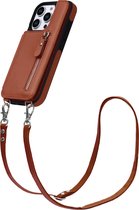 Casemania Coque pour Apple iPhone 16 Pro Max - Marron - Coque arrière de Luxe avec cordon - Étui portefeuille - Porte-cartes