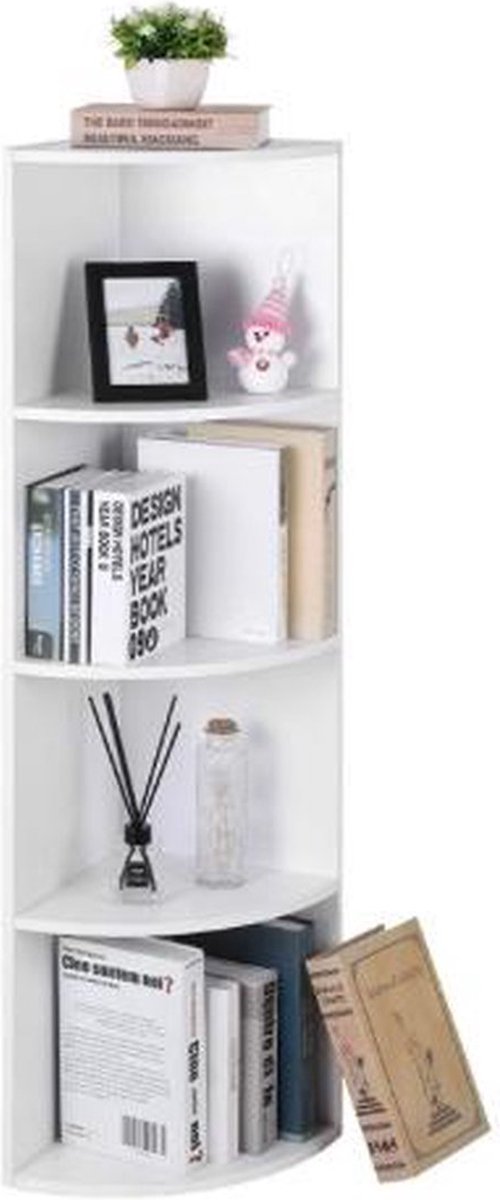 MAZAZU MIRA Home Boekenkast Hoekkast - Vakkenkast met 5 Planken - Open Kast - Wit - 30 x 30 x 129,5 cm