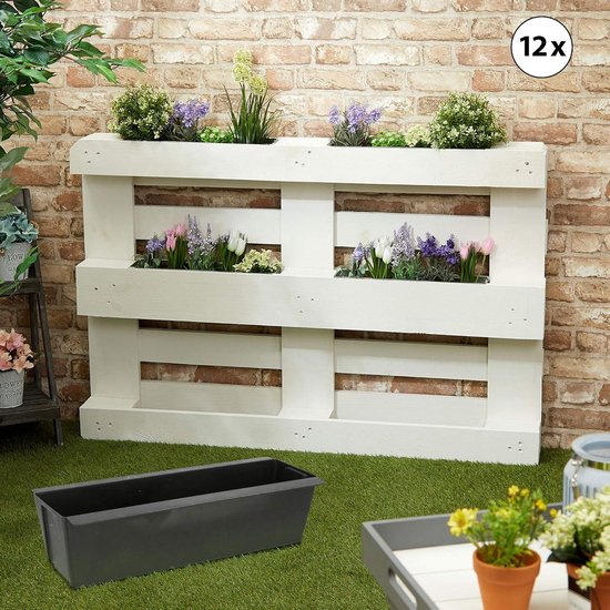 Plantenbak geschikt voor europallets, set van 12, kunststof, plantenbak met een breedte van 38 cm (1 x set van 12 plantenbakken, breedte van 38 cm