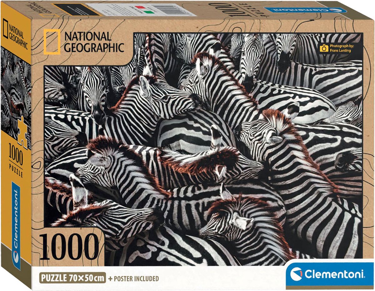 Clementoni Puzzel 1000 Stukjes National Geographics Zebra's Puzzel Voor Volwassenen en Kinderen
