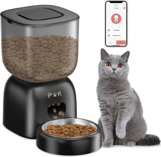 PUPPY KITTY Automatische Voerbak - Kat en Hond - Voerautomaat met App - Voice Recorder - 3L - Wifi Model - Inclusief 1 RVS Voerbakken - 1-10 Maaltijden per Dag - Zwart - PUPPY - €36,55