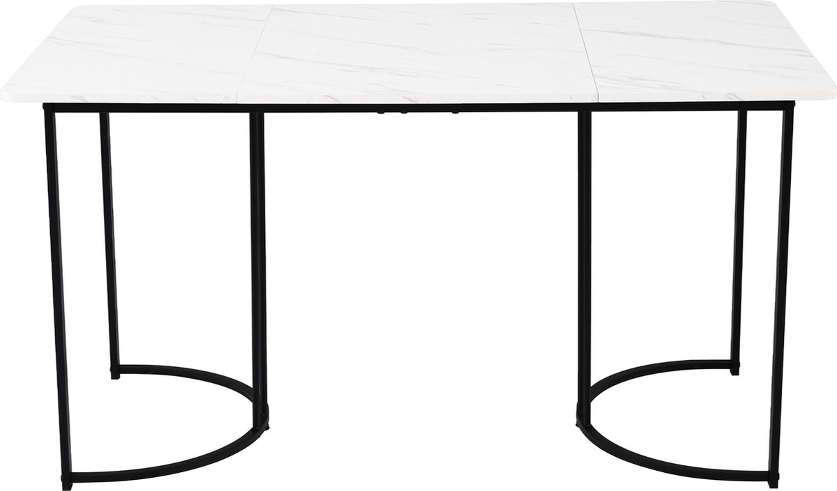 Sweiko Eetkamerstoel set, (set, 140 × 80 × 75cm Eettafel, 4 Stoelen), Moderne Keuken Eettafel set, Donkergroen Fluweel eetkamerstoel, zacht kussen stoel ontwerp met rugleuning, Wit MDF tafelblad, Zwarte tafelpoten – foto 2