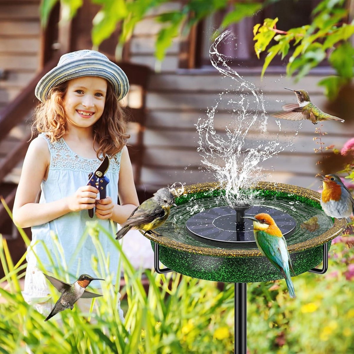 Bain D’oiseaux Sur Pied En Résine – Design Antique Avec Ratons Laveurs, Pour Jardin – Abreuvoir Et Décoration Pour Oiseaux Sauvages