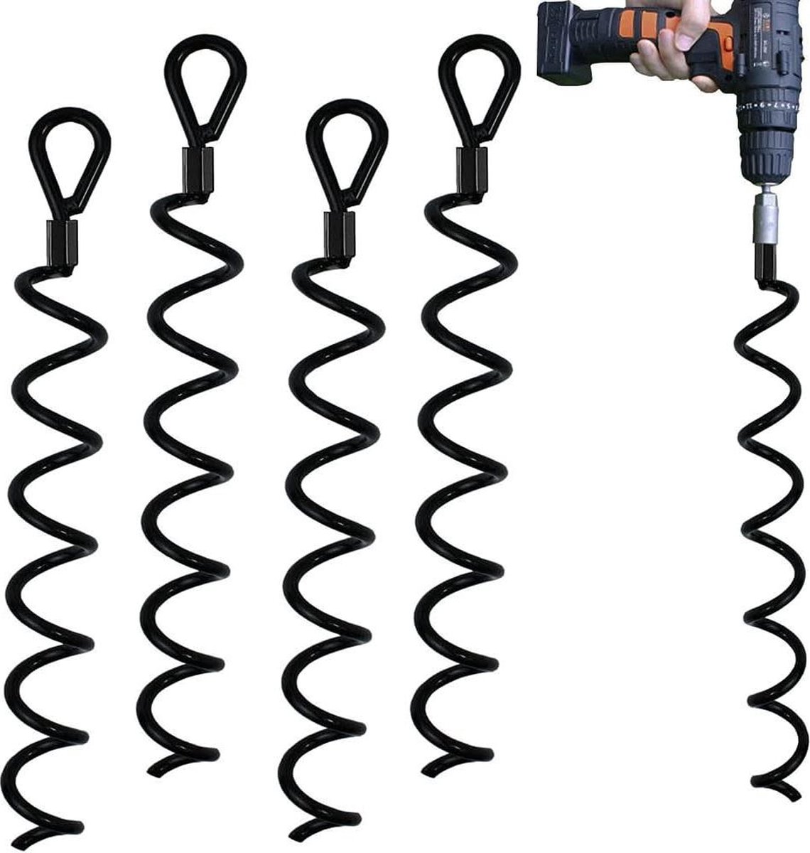 Goedkoopste 18 Inch Spiral Earth Ground Heavy Duty Schuur Anker Kit - Hond Tie Out Stake - Beveiliging - Dieren Tenten - Luifels - Schuren - Auto Poorten - Swing Sets - 4Pack - Adapter niet inbegrepen