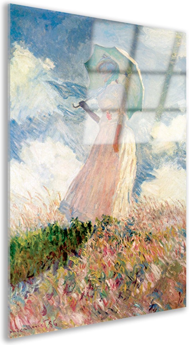Vrouw met parasol - Claude Monet glas schilderij - Vrouw glas schilderij - Schilderijen gl