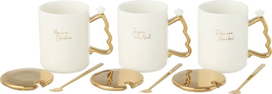 J-Line mok + lepel Kerst - keramiek - wit/goud - 3 stuks van J-Line — afbeelding 4