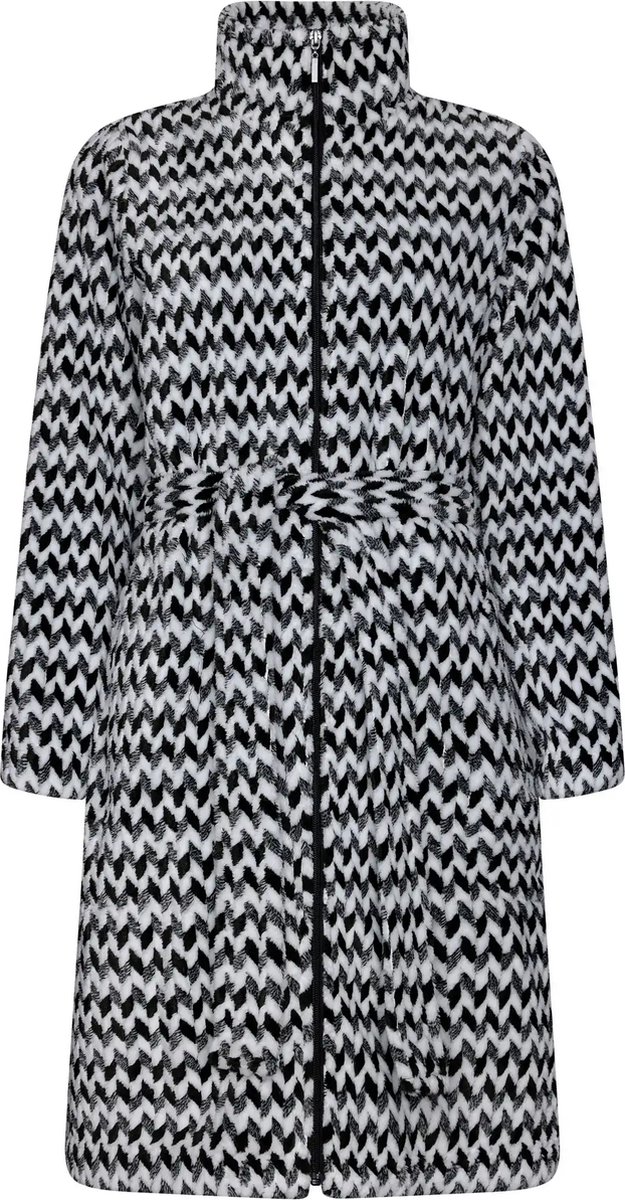Pastunette Premium Badjas - Monochroom - Zwart / Wit - Fleece - Rits