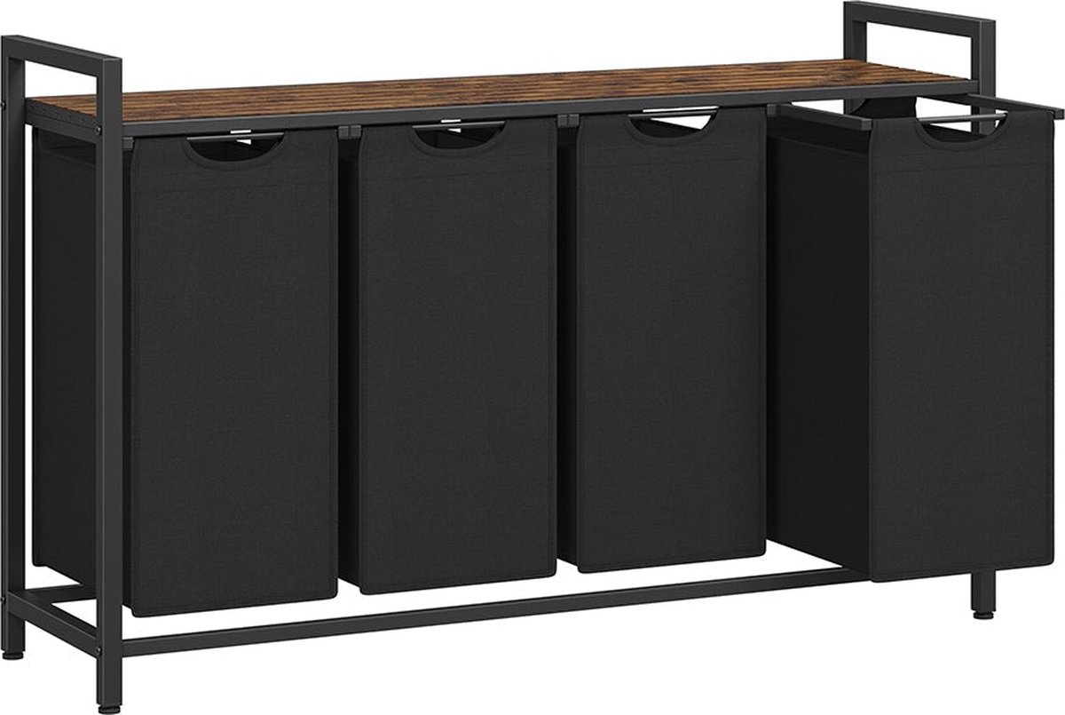 Goedkoopste Vintage bruin-zwarte wasmandenset - opbergbakken - stalen frame - Oxford stoffen zakken - stevige planken - 116 cm x 33 cm x 72 cm