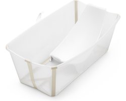 Stokke Flexi Bath (Sandy Beige) met ondersteuning voor pasgeborenen - Duurzaam en gemakkelijk op te bergen - Handig voor thuis of op reis - Voor baby’s en kleuters en tot 4 jaar