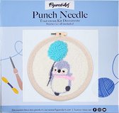Kit d'aiguilles à poinçonner Figured' Art pour Adultes et Enfants – Pingouin avec un pissenlit – Perfect pour les débutants. Set complet prêt à broder format 20x20 cm avec cadre rond