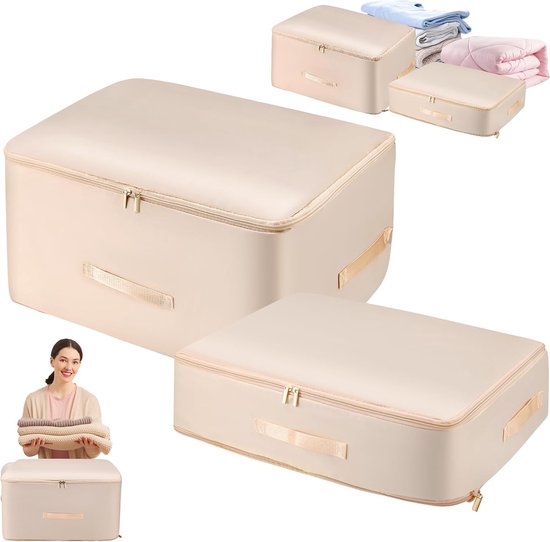 Euqvunn Zelfcomprimerende Organizer, 2 Stuks Compressiezakken voor Dekbedden, Extra Grote Opvouwbare Compressie Organizertassen met Venster voor Dekbedden, Kleding en Dekens(Grijs,L L
