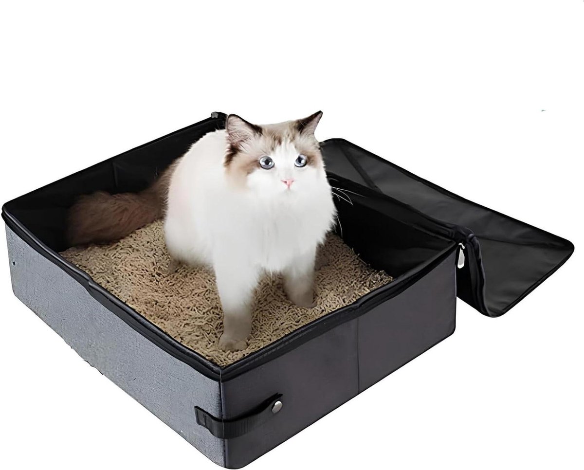 Reizen Kattenbak Met Deksel, Opvouwbare Draagbare Kattentoilet Waterdichte Kattenbakschep Voor Binnen En Buiten Thuis Camping Zwart 650499710