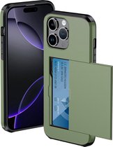 Hoesje Geschikt voor iPhone 16 Pro Max Hoesje Met Pasjeshouder Hard Case Met Kaarthouder - Hoes Geschikt voor iPhone 16 Pro Max Hoesje Pashouder Case - Donkergroen