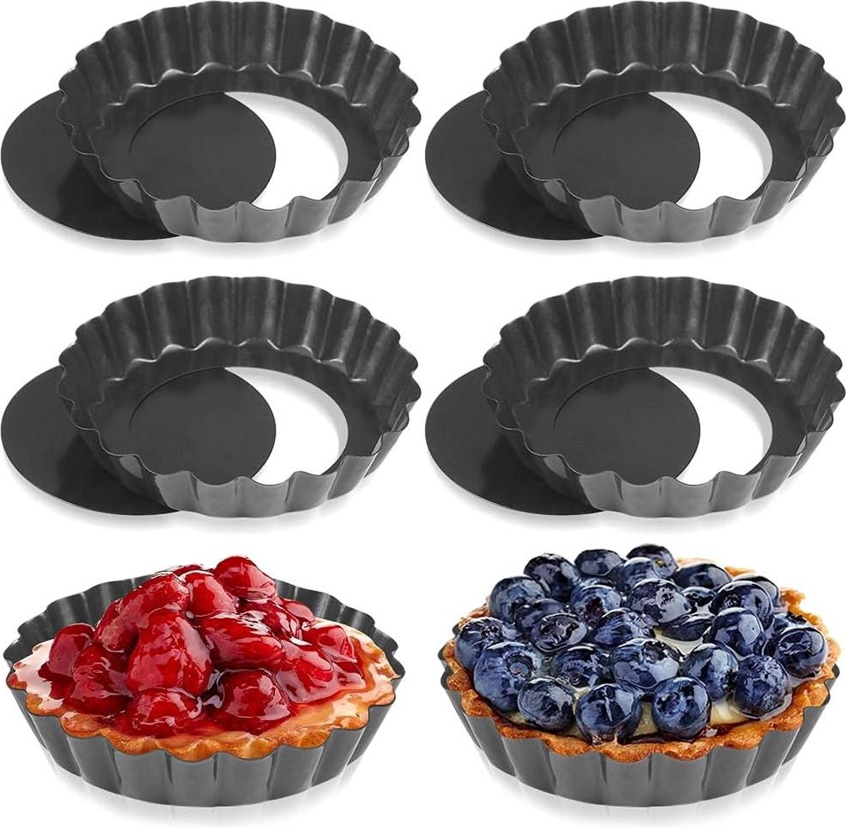 Moules à Tartelettes Grizzly Lot De 10 - Antiadhésif GREBLON, Ø 11 Cm, Acier Carbone, Fabriqué En Allemagne