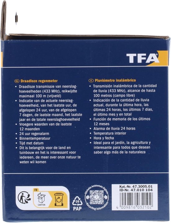 TFA Dostmann 30.3233.01 Regenzender, zwart, L190 x B125 x H135 mm