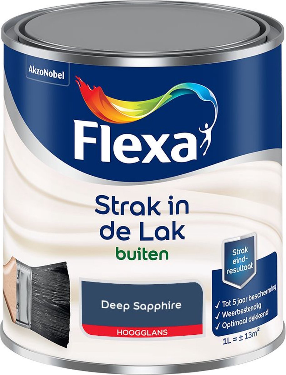 Flexa - Strak in de Lak Buitenlak Hoogglans - Deep Sapphire - Kleur van het jaar 2025 - Mengverf - 1 L