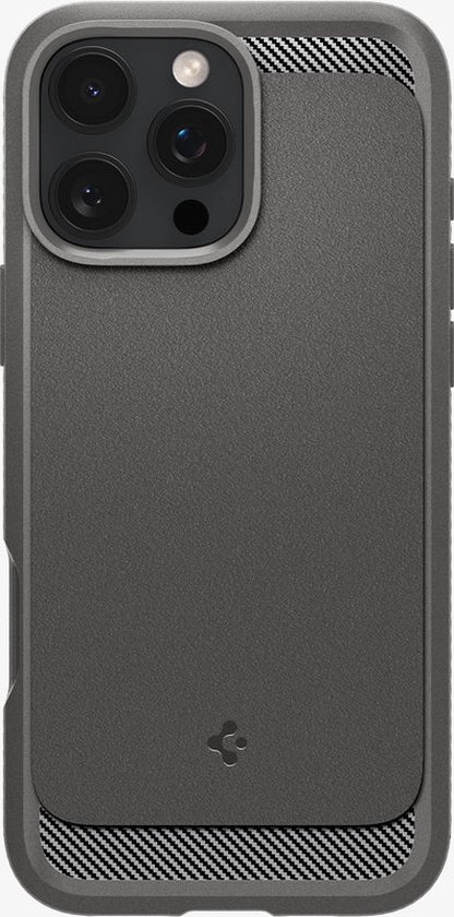 iPhone 16 Pro hoesje Spigen Rugged Armor TPU back cover schokbestendig MagSafe carbon grijs