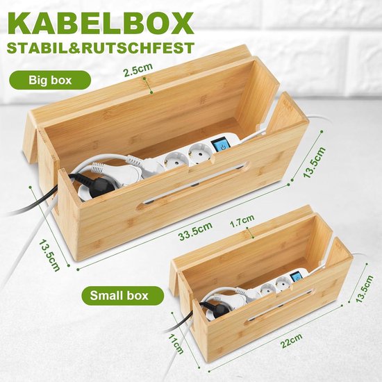 Otauoaea Kabelbox van hout, van duurzaam bamboe, bureau, om kabels te verbergen - kabelmanagement box, kabelorganizer, stekkerbox, 34 x 13,5 x 14,5 cm Otauoaea Kabelbox van hout, van duurzaam bamboe, bureau, om kabels te verbergen - kabelmanagement box, kabelorganizer, stekkerbox, 34 x 13,5 x 14,5 cm