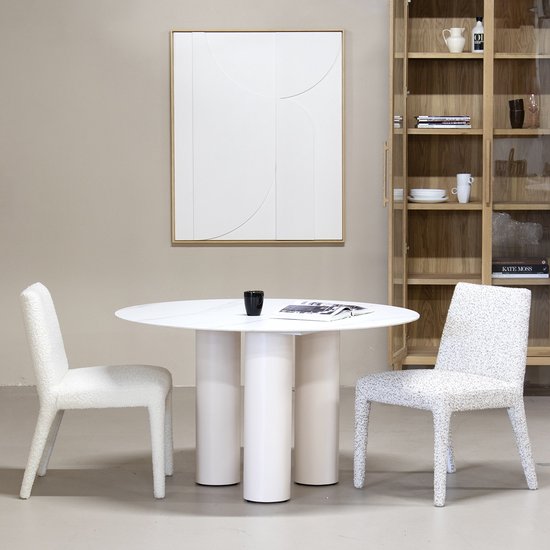 Giga Meubel Table à manger Wout - Ronde - Wit - Céramique - 4 Personnes - 130x130x76cm