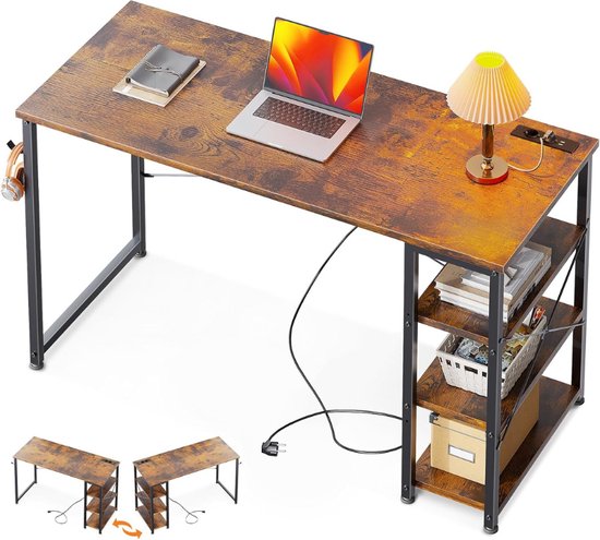 Coleshome Bureau met stoffen laden, 130 x 48 cm, computertafel, 2