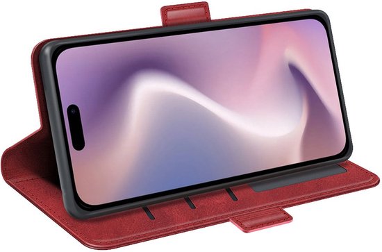 Mobiq - Étui portefeuille en cuir PU avec fermeture iPhone 16 - rouge
