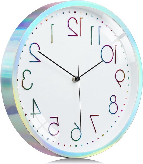 CHGCRAFT Gekleurd geschilderd glas patroon wandklok 30,5 cm niet CHGCRAFT Gekleurd geschilderd glas patroon wandklok 30,5 cm niet