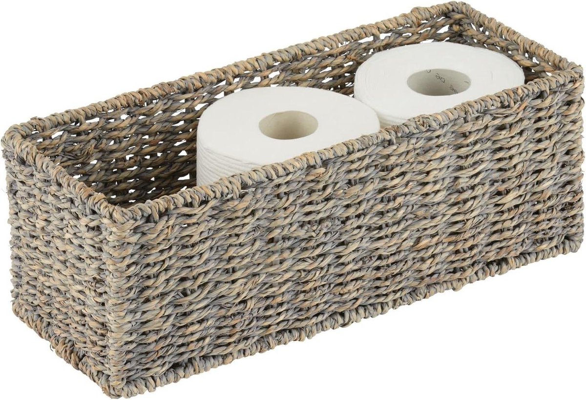 Badkamerorganizer van gevlochten zeegras voor oppervlakken en kasten - grijs