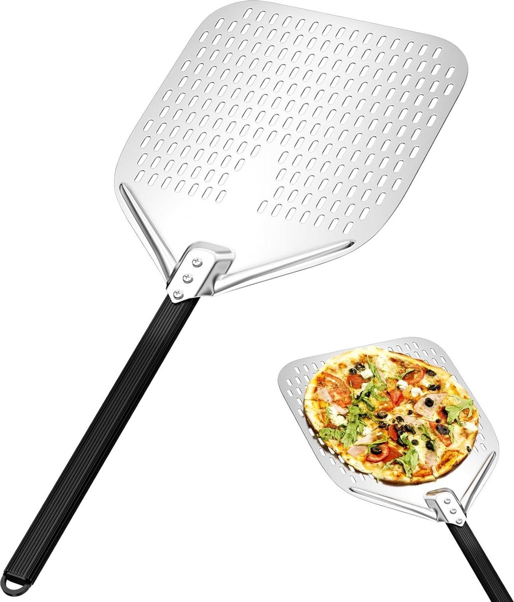 Geperforeerde aluminium pizzaschep afneembare handgreep 40 cm pizza's en bakwaren optillen oven rechthoekig Pizzaschep