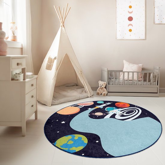 Kindervloerkleed - Planeten - Beige / Multi