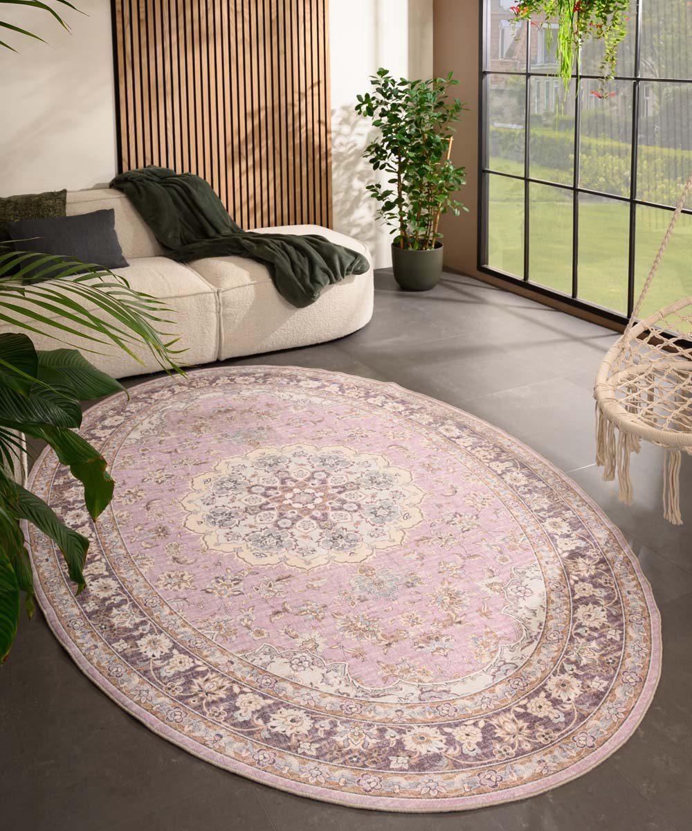Vintage buitenkleed ovaal - Valenca Nova paars/roze 230x330