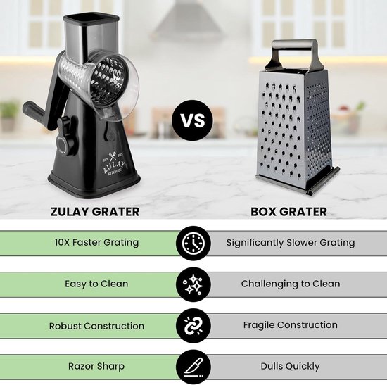 Kaasrasp, handmatige trommelrasp met 3 afneembare trommelbladen, snel snijden, groenteschaaf, ideaal als aardappelrasp, notenrasp met zwengel, notenmolen, amandelmolen