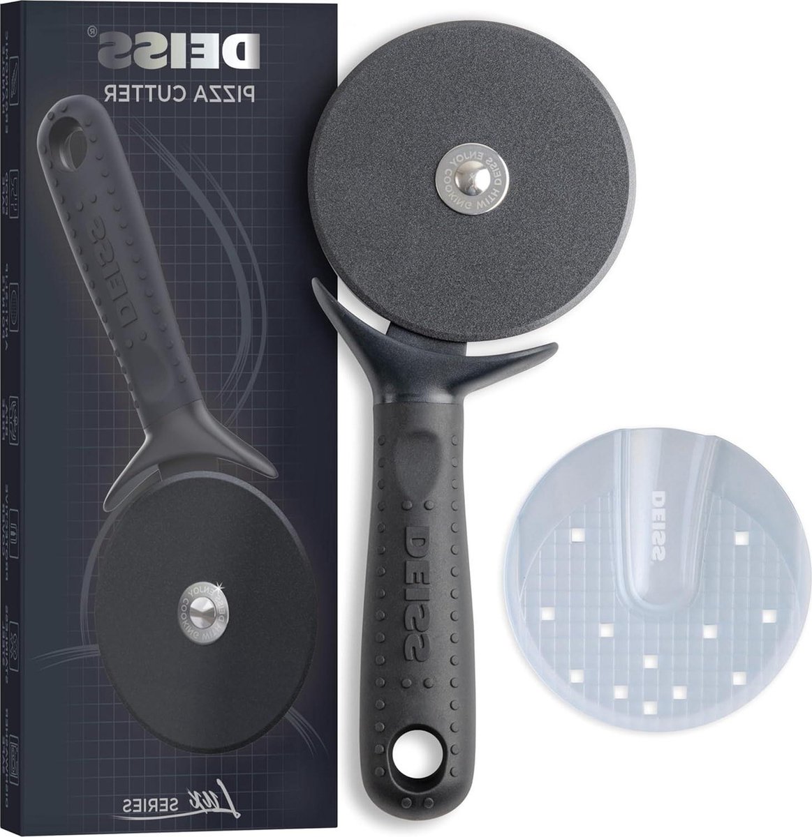 Heavy Duty Stainless Steel Pizza Cutter Wheel Slicer Sharp and Smooth Blade with Easy Grip Handle Dishwasher Safe BLACK pizzasnijder