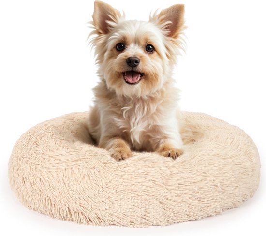 Pet Perfect Donut Hondenmand 60cm - Fluffy Hondenkussen - Hondenbed - Beige - Wasbaar