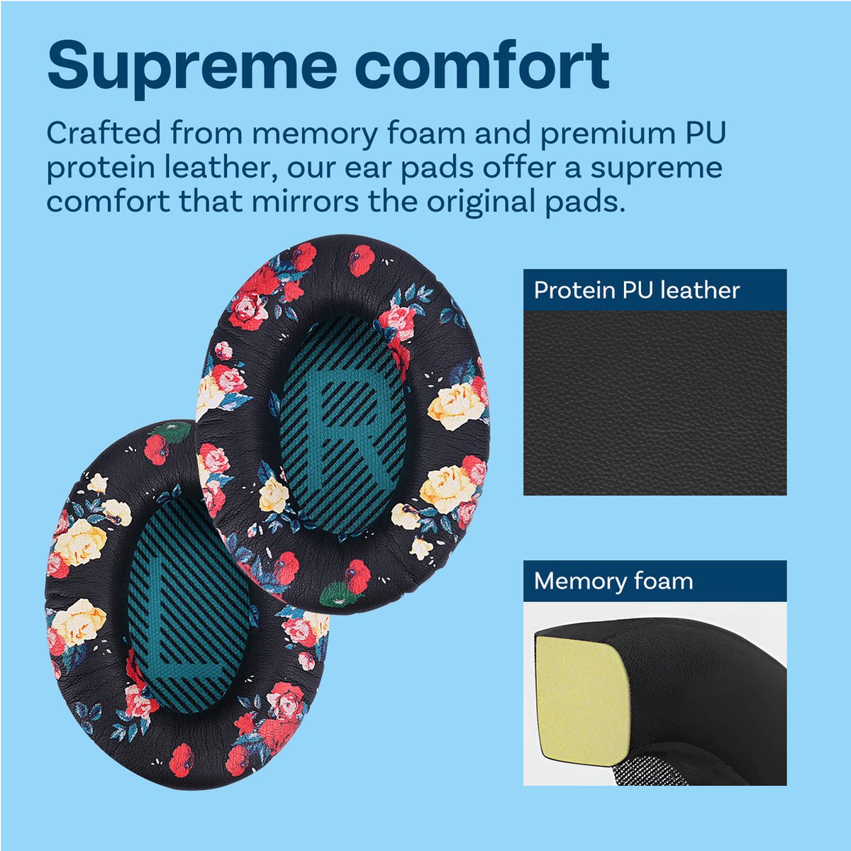 Vervangende Oorkussens voor Bose QuietComfort 35 (QC35)/Bose Quiet Comfort 35 II (QC35 II) Over-ear Hoofdtelefoon van MMOBIEL - Protein PU Koptelefoon Oorkussens - Hoofdtelefoon Earpads – Bloemenprint thumbnail 5