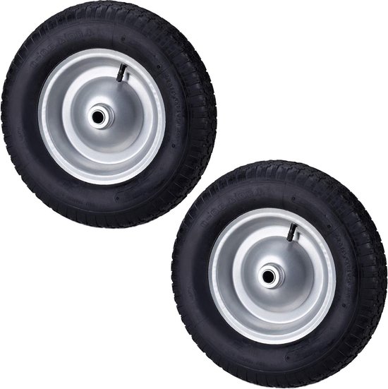Kruiwagenwiel 400x8, luchtband, metalen velg, asgat kogellager 20mm