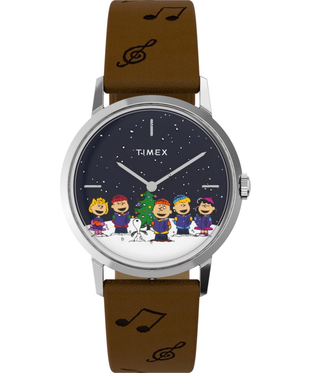 Timex x Peanuts “The Gang Singing Marlin TW2W47200 Horloge - Leer - Bruin - Ø 34 mm