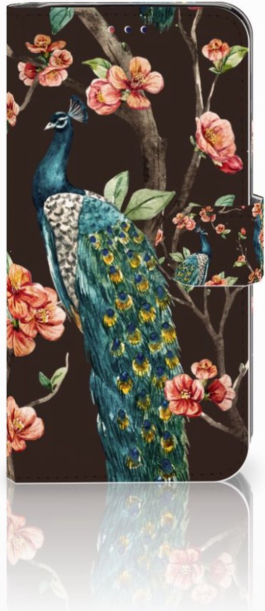 Samsung Galaxy A10 Telefoonhoesje met Pasjes Pauw met Bloemen