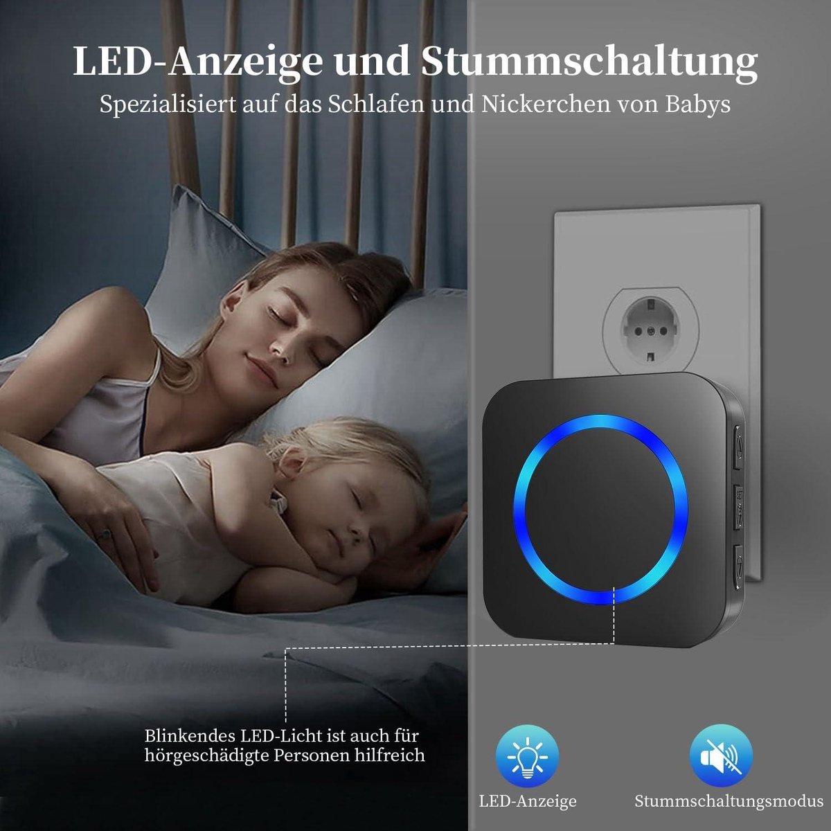 KEWUZY Draadloze deurbel voor buiten, IP44, 52 beltonen, 5 selecteerbare volumes, draadloze deurbel met 400 m bereik, led-display, 1 zender en 2 ontvangers
