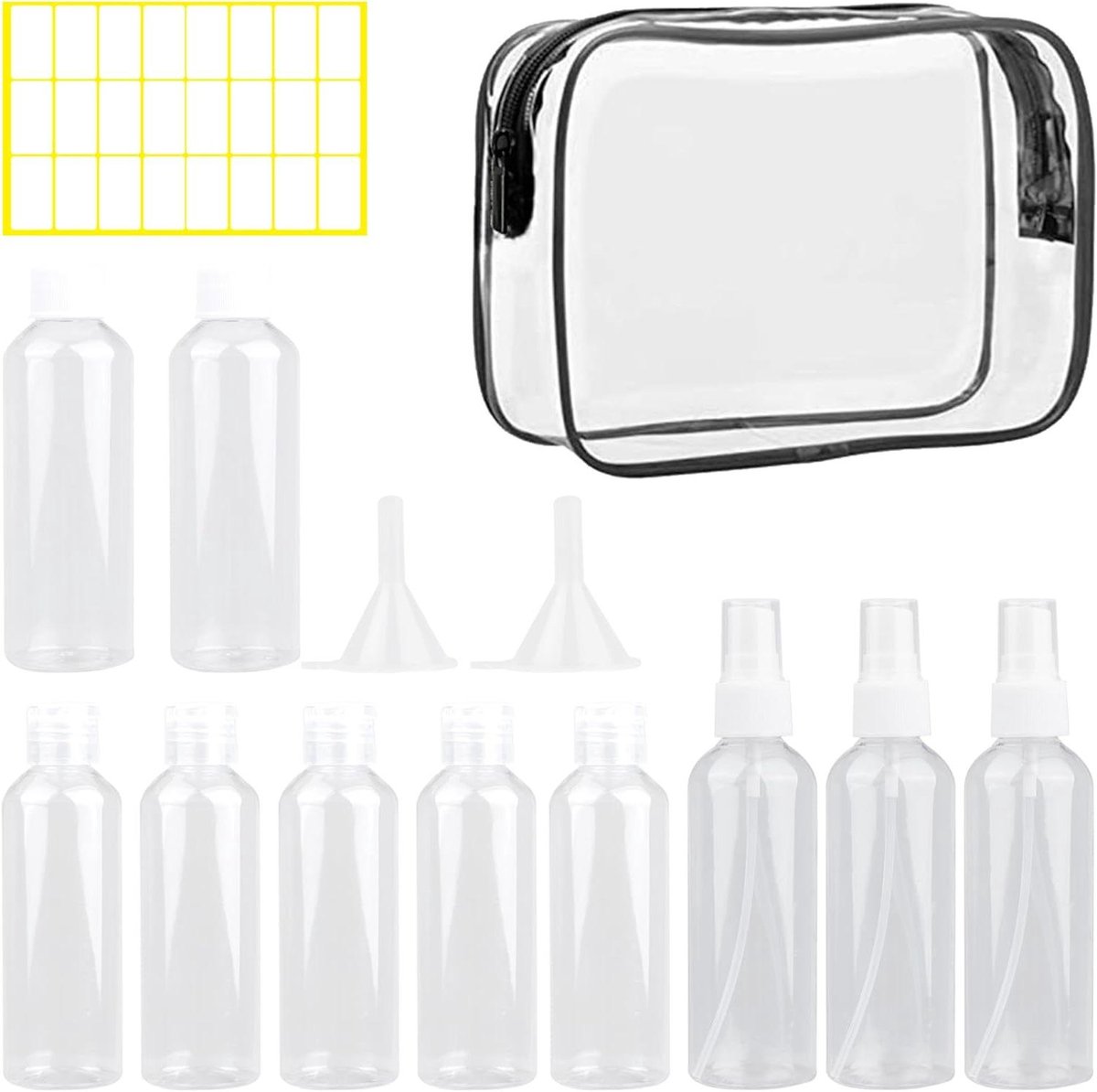 10 stuks reisflessen voor toiletartikelen 100 ml navulbaar inclusief labels en trechter reisflesjes 100ml