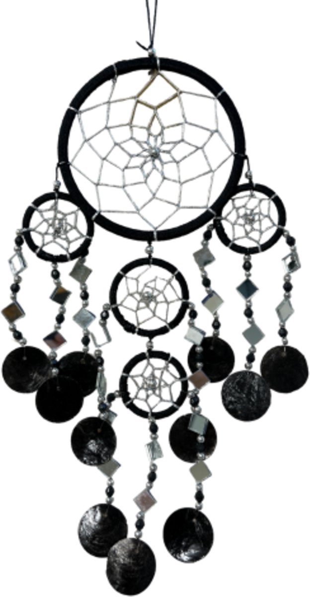 Dromenvanger spiegel-schelp 11 CM - Zwart - Dream Catcher