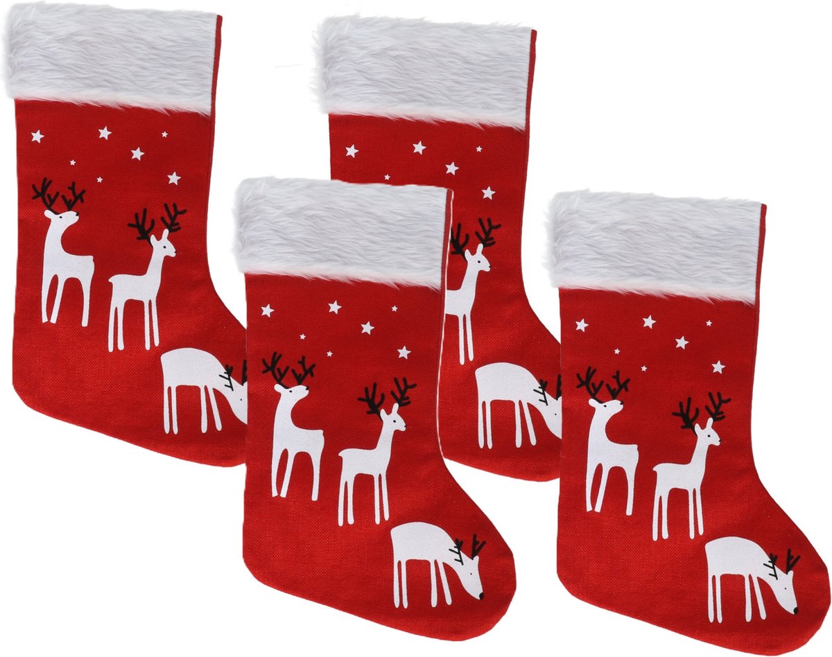 Gerimport Decoratie kerstsokken - 4x - rood - H46 cm - polyester -