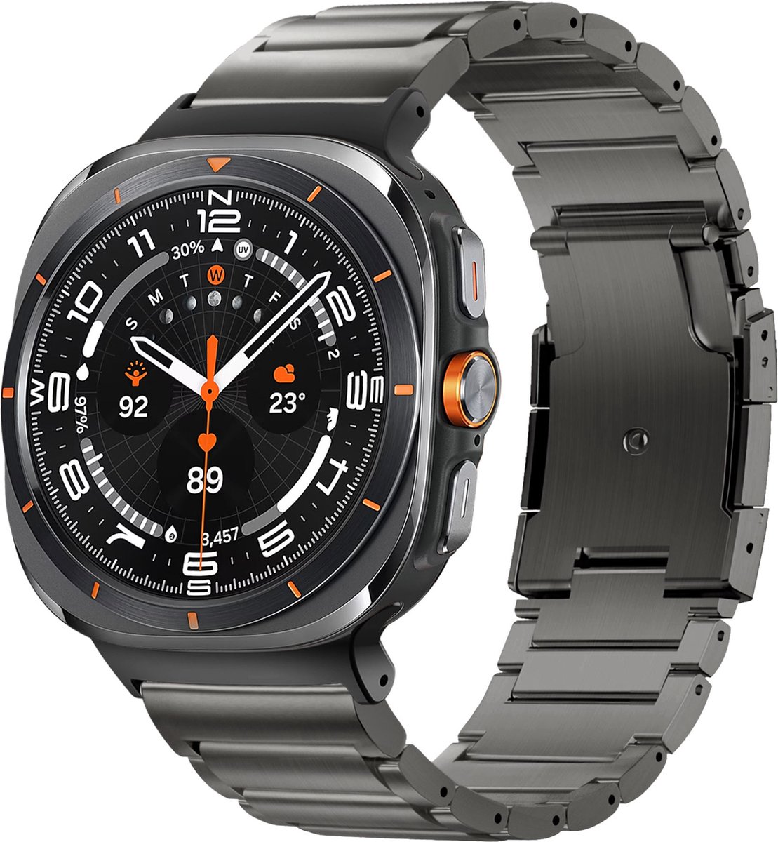 titanium schakel band ‘Classic’ geschikt voor Samsung Galaxy Watch Ultra / Ultra 2025 (grafiet) – premium metalen horlogeband – inclusief inkortset voor perfecte pasvorm - Bandz