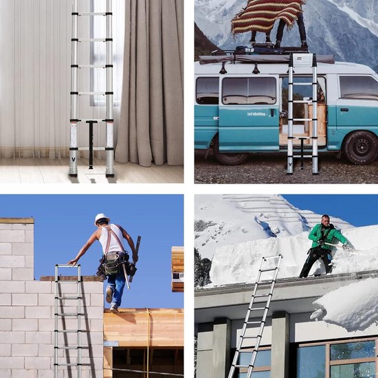 Joparri Aluminium telescopische ladder, 3,8 m, draagbare ladder met inklapbaar design, telescopische uittrekbare ladder, 1,9 m 1,9 m, opvouwbare staande ladder, antislip, multifunctionele ladder Joparri Aluminium telescopische ladder, 3,8 m, draagbare ladder met inklapbaar design, telescopische uittrekbare ladder, 1,9 m 1,9 m, opvouwbare staande ladder, antislip, multifunctionele ladder