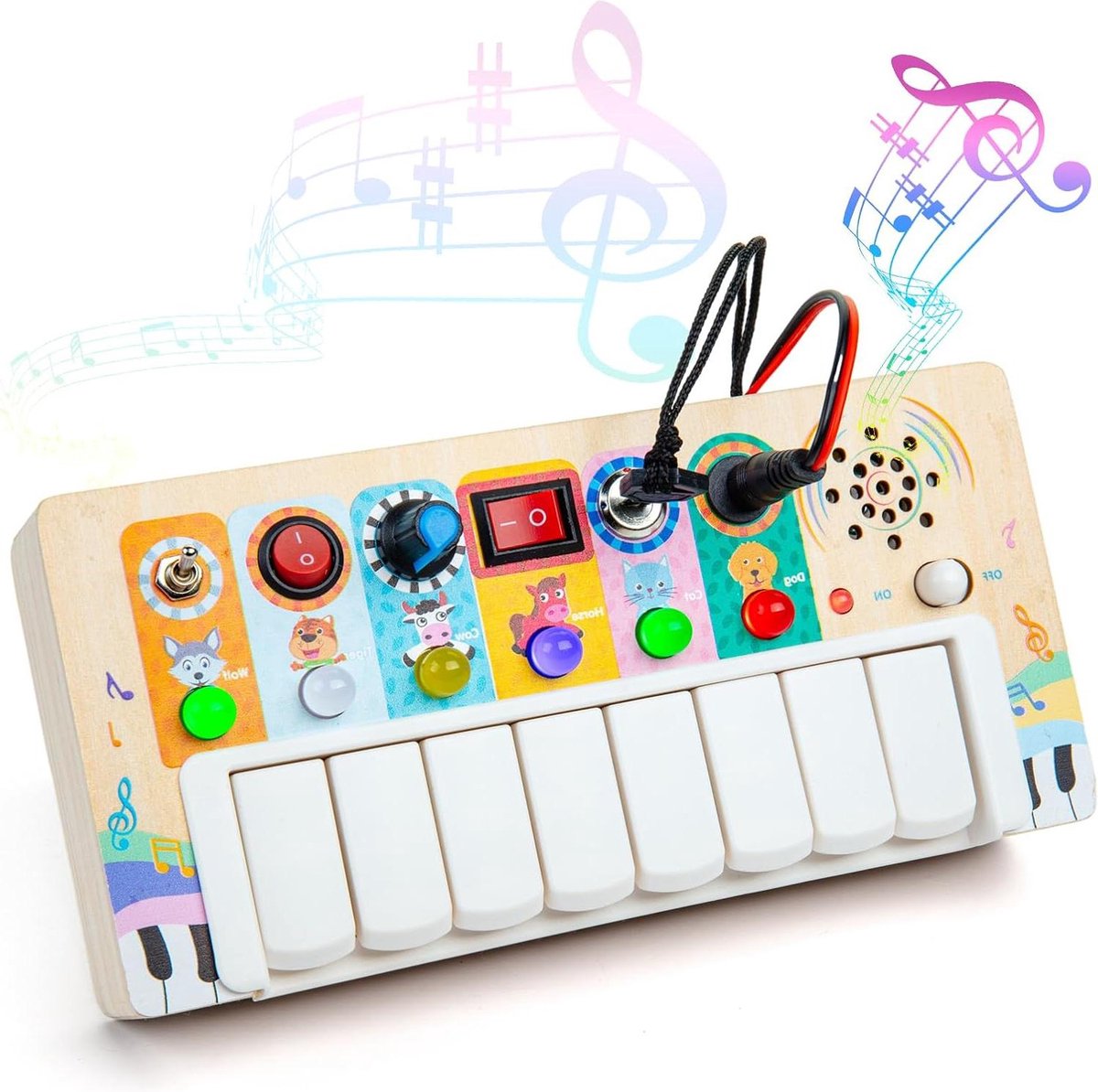 Montessori Busy Board met ledverlichting Kindertoetsenbord en muzikaal speelgoed voor baby's Elektronische piano Houten speelgoed Educatieve spellen vanaf 3 jaar Busy board